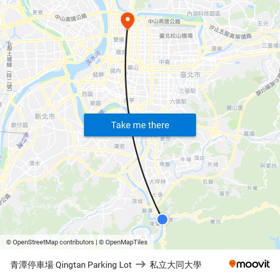 青潭停車場 Qingtan Parking Lot to 私立大同大學 map