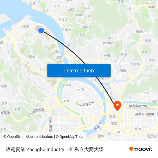 政霸實業 Zhengba Industry to 私立大同大學 map