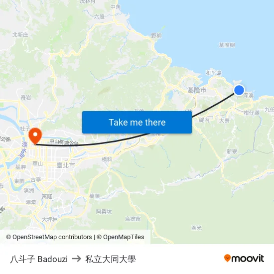 八斗子 Badouzi to 私立大同大學 map