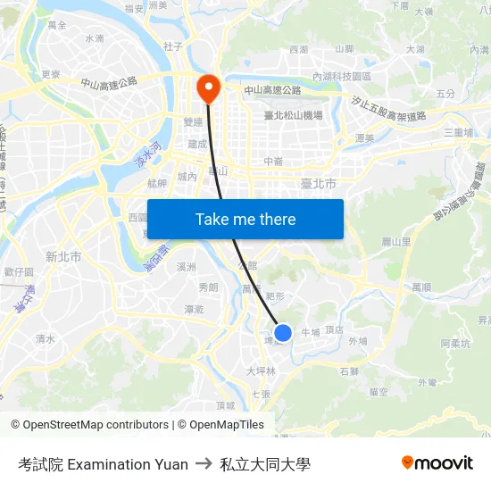 考試院 National Examinations Bldg. to 私立大同大學 map
