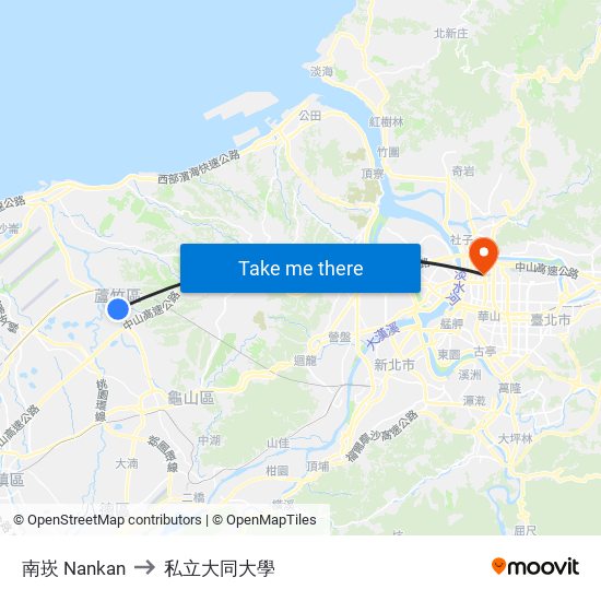 南崁 Nankan to 私立大同大學 map