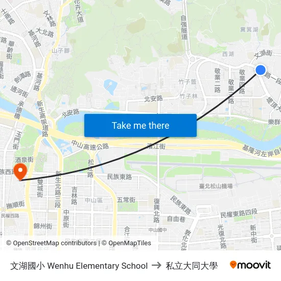 文湖國小 Wenhu Elementary School to 私立大同大學 map