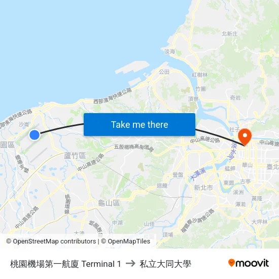 桃園機場第一航廈 Terminal 1 to 私立大同大學 map