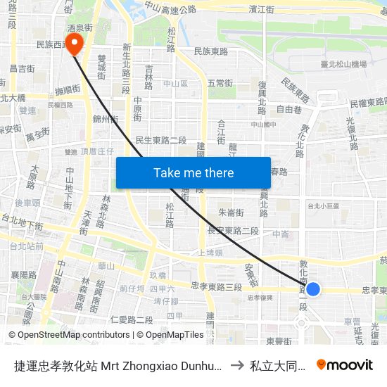 捷運忠孝敦化站 Mrt Zhongxiao Dunhua Station to 私立大同大學 map