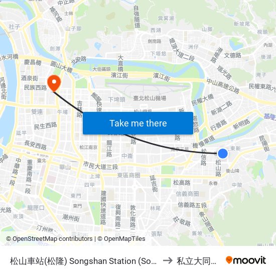 松山車站(松隆) Songshan Station (Songlong) to 私立大同大學 map