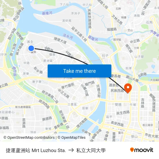 捷運蘆洲站 Mrt  Luzhou Sta. to 私立大同大學 map