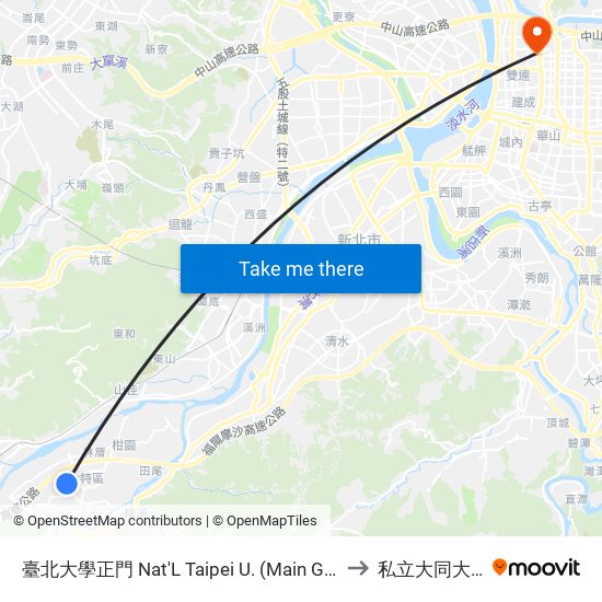 臺北大學正門 Nat'L Taipei U. (Main Gate) to 私立大同大學 map