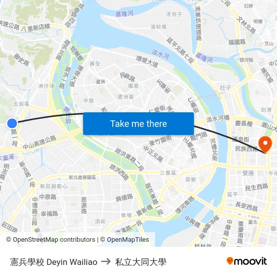 憲兵學校 M.P School to 私立大同大學 map