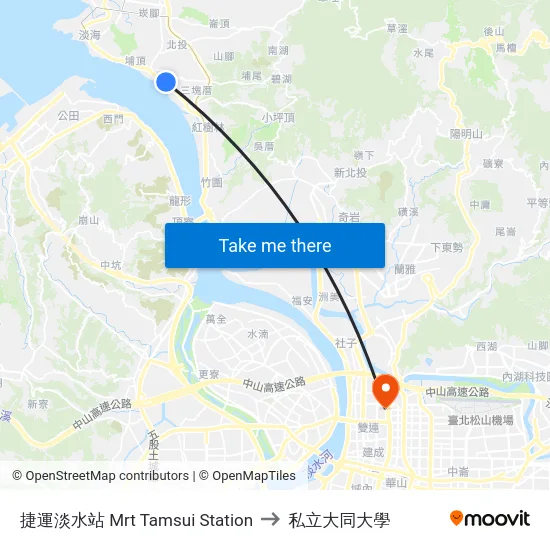 捷運淡水站 Mrt Tamsui Sta. to 私立大同大學 map