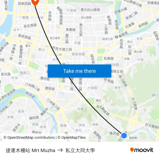 捷運木柵站 Mrt Muzha Station to 私立大同大學 map