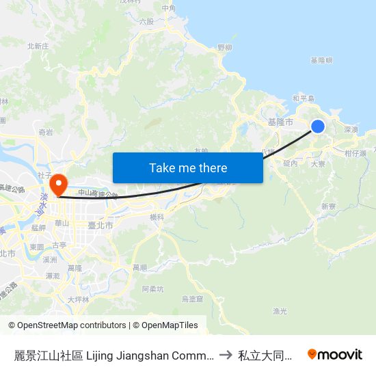 麗景江山社區 Lijing Jiangshan Community to 私立大同大學 map