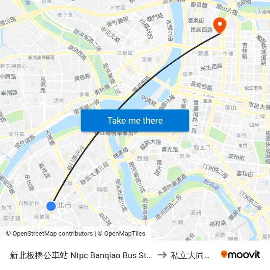 新北板橋公車站 Ntpc Banqiao Bus Station to 私立大同大學 map