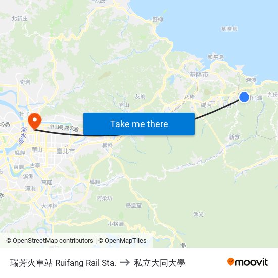 瑞芳火車站 Ruifang Rail Sta. to 私立大同大學 map