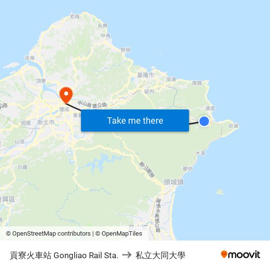 貢寮火車站 Gongliao Rail Sta. to 私立大同大學 map