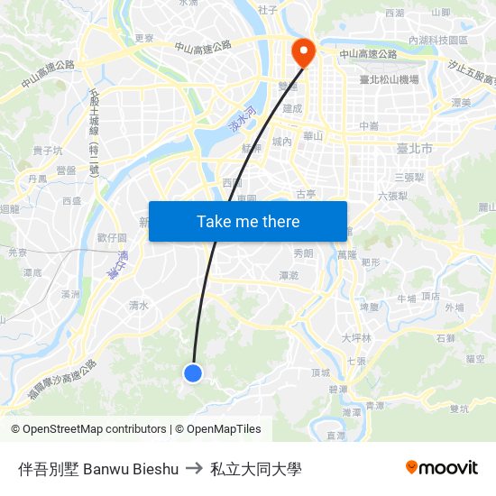 伴吾別墅 Banwu Bieshu to 私立大同大學 map