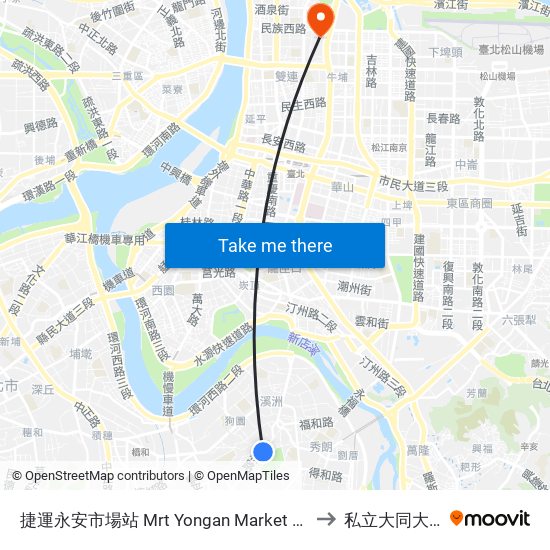 捷運永安市場站 Mrt Yongan Market Sta. to 私立大同大學 map