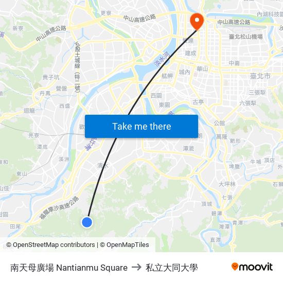 南天母廣場 Nantianmu Square to 私立大同大學 map