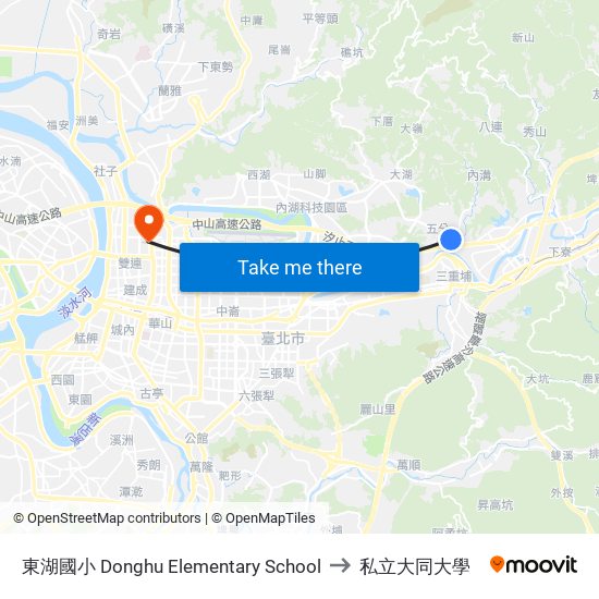 東湖國小 Donghu Elementary School to 私立大同大學 map