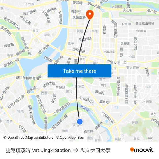 捷運頂溪站 Mrt Dingxi Sta. to 私立大同大學 map