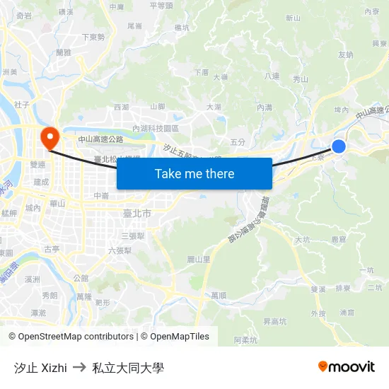 汐止 Xizhi to 私立大同大學 map