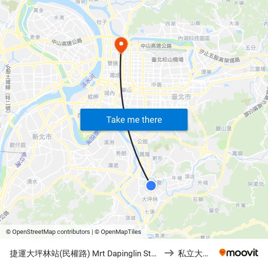 捷運大坪林站(民權路) Mrt Dapinglin Sta.(Minquan Rd.) to 私立大同大學 map