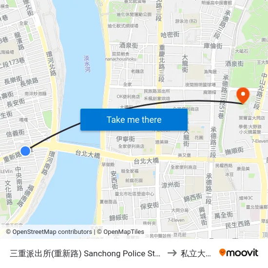 三重派出所(重新路) Sanchong Police Station (Chongxin Rd.) to 私立大同大學 map
