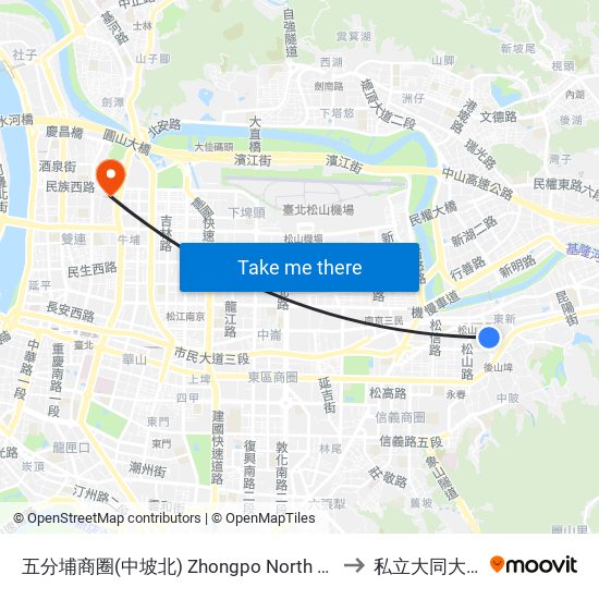 五分埔商圈(中坡北) Zhongpo North Rd. to 私立大同大學 map