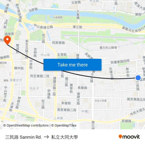 三民路 Sanmin Rd. to 私立大同大學 map