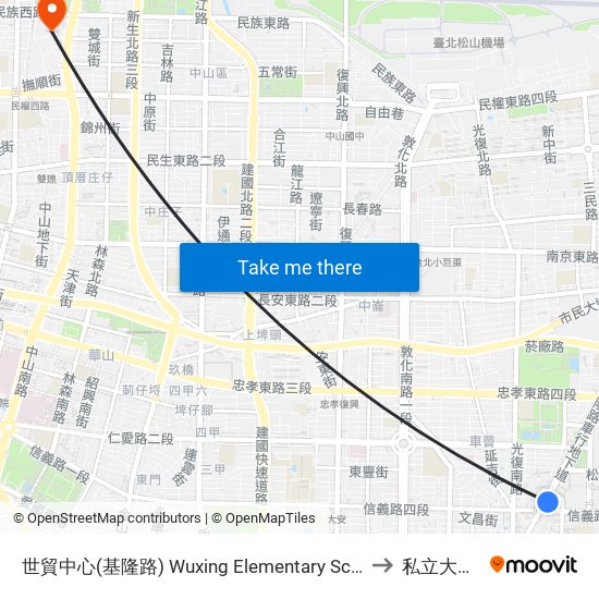 世貿中心(基隆路) Wuxing Elementary School(Keelung Rd.) to 私立大同大學 map