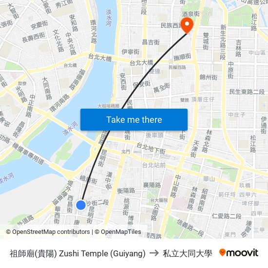 祖師廟(貴陽) Zushi Temple (Guiyang) to 私立大同大學 map