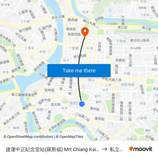 捷運中正紀念堂站(羅斯福) Mrt Chiang Kai-Shek Memorial Hall (Roosevelt) to 私立大同大學 map