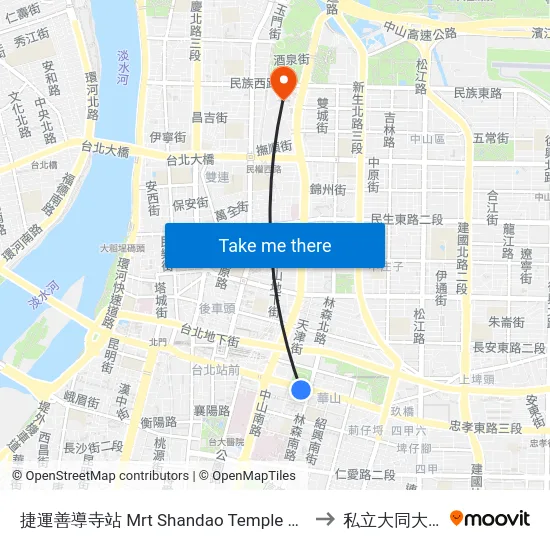 捷運善導寺站 Mrt Shandao Temple Sta. to 私立大同大學 map