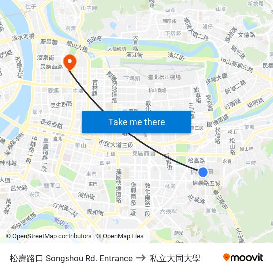 松壽路口 Songshou Rd. Entrance to 私立大同大學 map