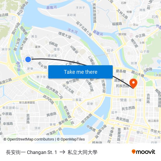 長安街一 Changan St. 1 to 私立大同大學 map