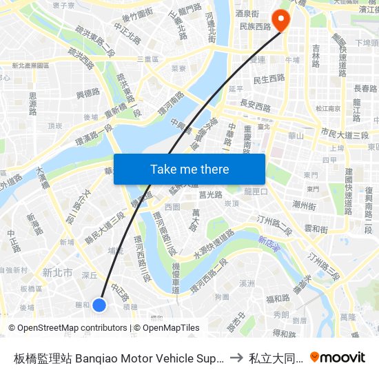 板橋監理站 Banqiao Motor Vehicle Supervision Sta. to 私立大同大學 map