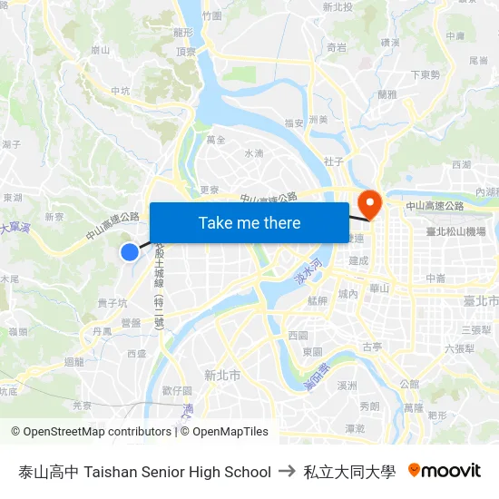 泰山高中 Taishan Senior High School to 私立大同大學 map