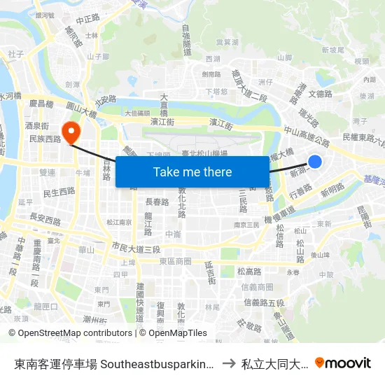 東南客運停車場 Southeastbusparkinglot to 私立大同大學 map