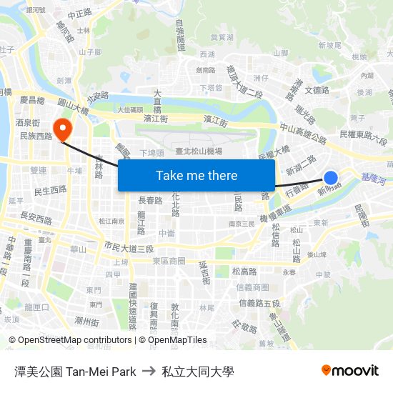 潭美公園 Tan-Mei Park to 私立大同大學 map