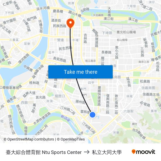 臺大綜合體育館 Ntu Sports Center to 私立大同大學 map