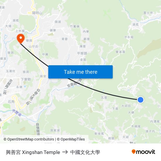 興善宮 Xingshan Temple to 中國文化大學 map