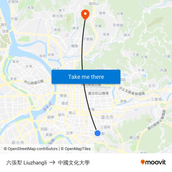 六張犁 Liuzhangli to 中國文化大學 map