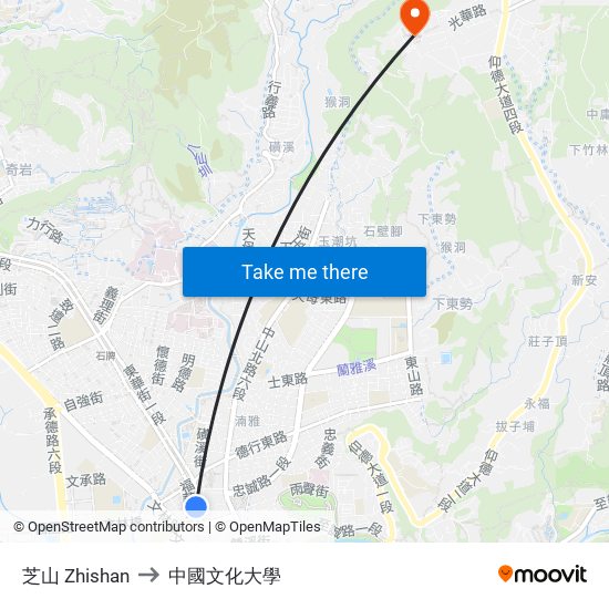 芝山 Zhishan to 中國文化大學 map
