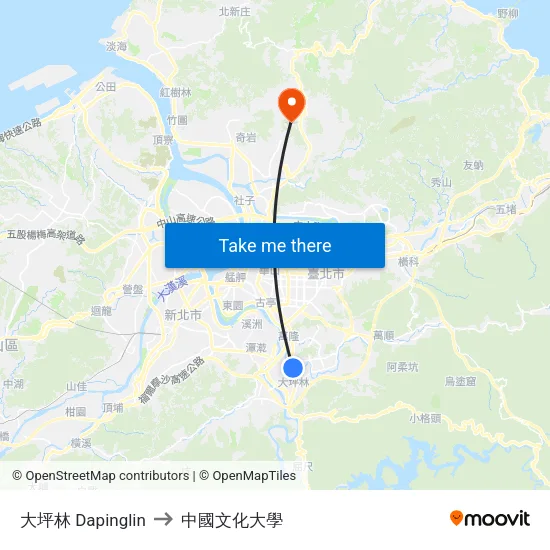 大坪林 Dapinglin to 中國文化大學 map