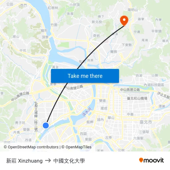 新莊 Xinzhuang to 中國文化大學 map