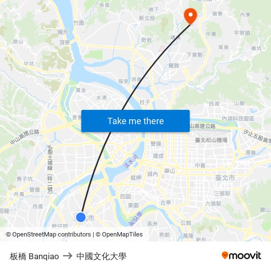 板橋 Banqiao to 中國文化大學 map