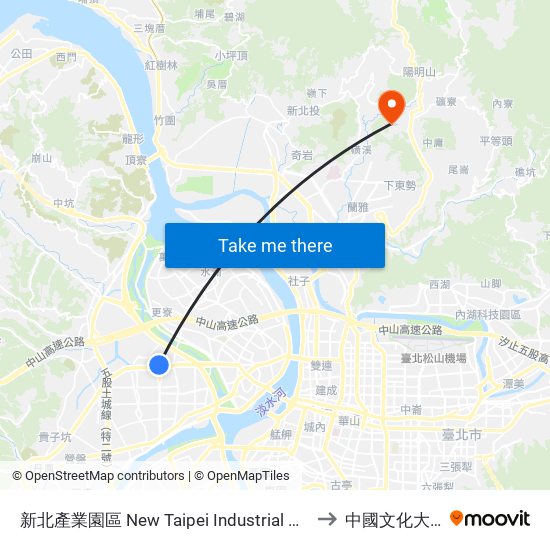 新北產業園區 New Taipei Industrial Park to 中國文化大學 map