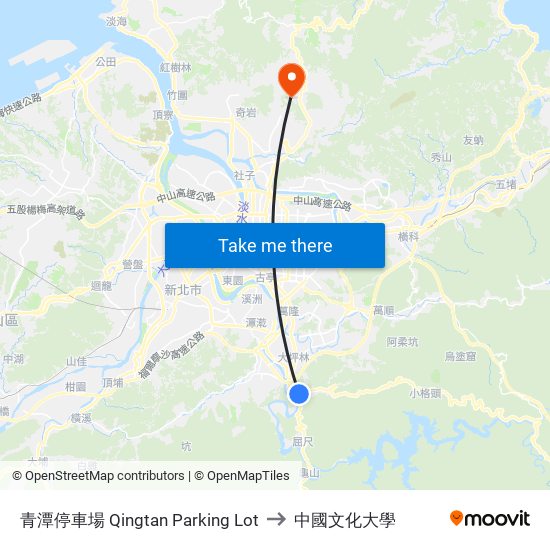 青潭停車場 Qingtan Parking Lot to 中國文化大學 map