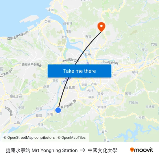 捷運永寧站 Mrt Yongning Station to 中國文化大學 map