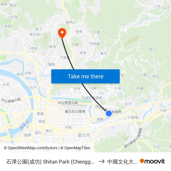石潭公園(成功) Shitan Park (Chenggong) to 中國文化大學 map