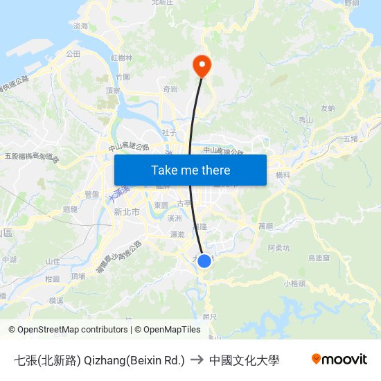 七張(北新路) Qizhang(Beixin Rd.) to 中國文化大學 map